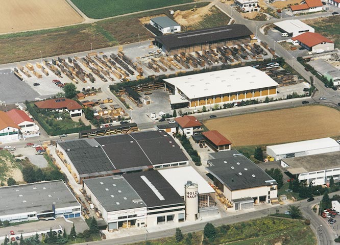 Geschichte vom Holzfachmarkt Holz-Hauff in Leingarten mit Luftaufnahme 1999