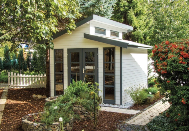 Gartenhaus und Gerätehaus aus Holz in Grün-Weiß | Holz-Hauff in Leingarten