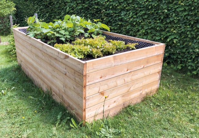 Holz-Hochbeet mit Gemüse bepflanzt im Garten | Pflanzbeete und Hochbeete | Holz-Hauff in Leingarten